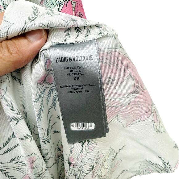 Zadig & Voltaire Ruffle Silk Mini Dress Roses Print Women’s Size XS‎ - Picture 6 of 9